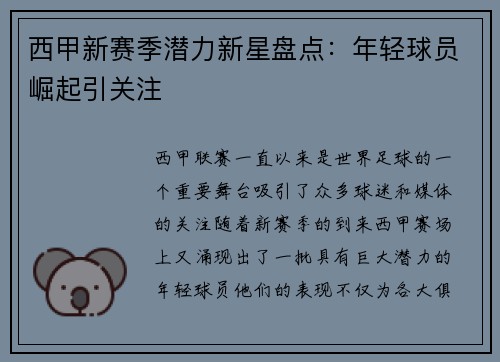 西甲新赛季潜力新星盘点：年轻球员崛起引关注